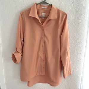 CHICOS NO-IRON LADIES BUTTON-UP SPLIT SIDE BLOUSE